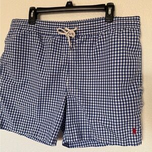 Ralph Lauren Men’s Blue Gingham Swim Trunks - L